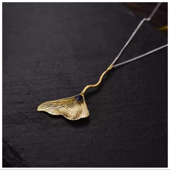 Artisan Handmade Natural Lapis 925 Silver The Zafyre Whale Tail Necklace - Picture 3 of 7